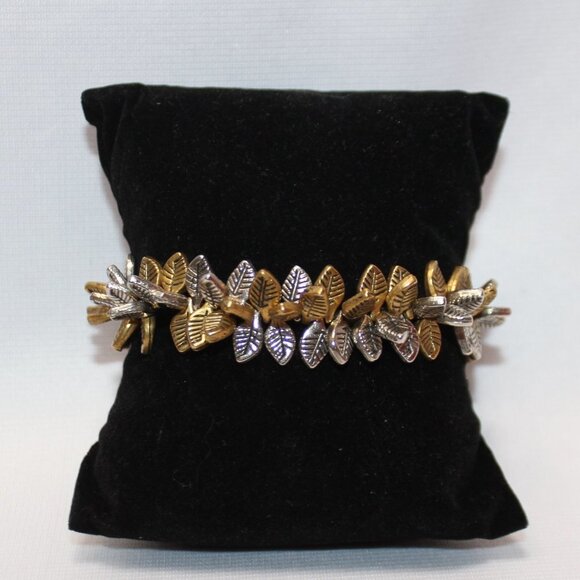 Golden and Silver Leaf Bracelet w/Beautiful Clasp - Picture 1 of 8